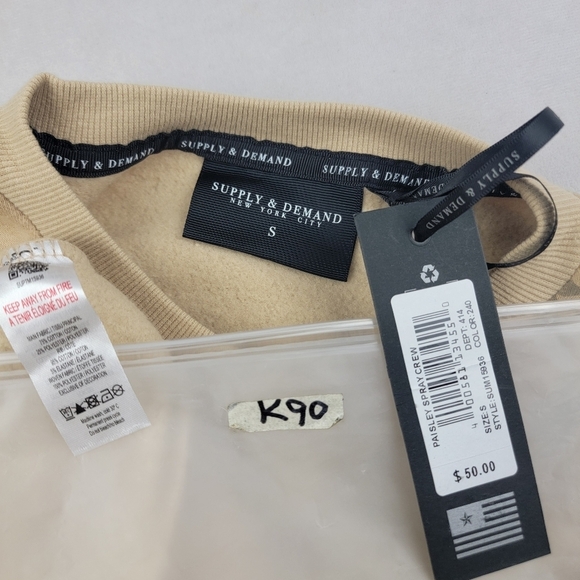 NWT Supply & Demand paisley spray crew neck pocket sweatshirt Size small - Picture 6 of 6